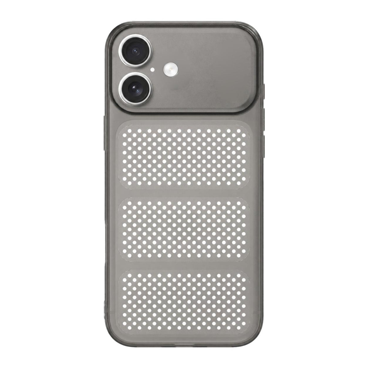 For iPhone 16 Large Window Mesh Breathable Cooling TPU Phone Case - Grey - EDA010058304A