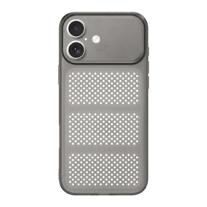 For iPhone 16 Large Window Mesh Breathable Cooling TPU Phone Case - Grey - EDA010058304A