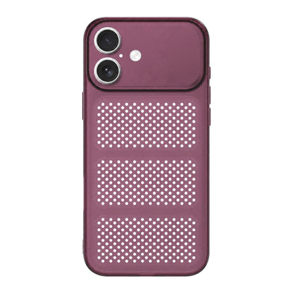 For iPhone 16 Large Window Mesh Breathable Cooling TPU Phone Case - Dark Red - EDA010058304B