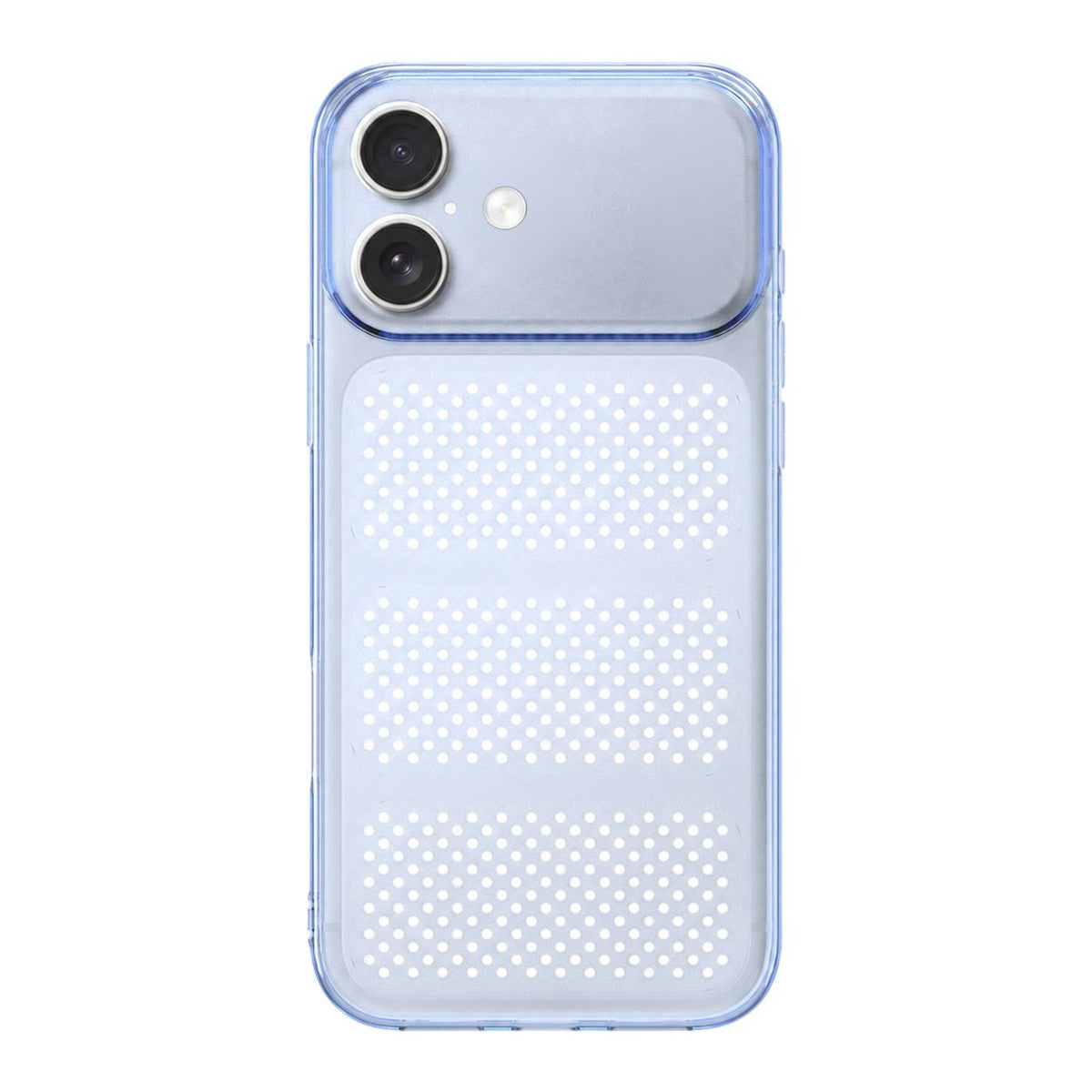 For iPhone 16 Large Window Mesh Breathable Cooling TPU Phone Case - Transparent Blue - EDA010058304C