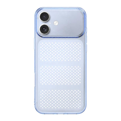 For iPhone 16 Large Window Mesh Breathable Cooling TPU Phone Case - Transparent Blue - EDA010058304C