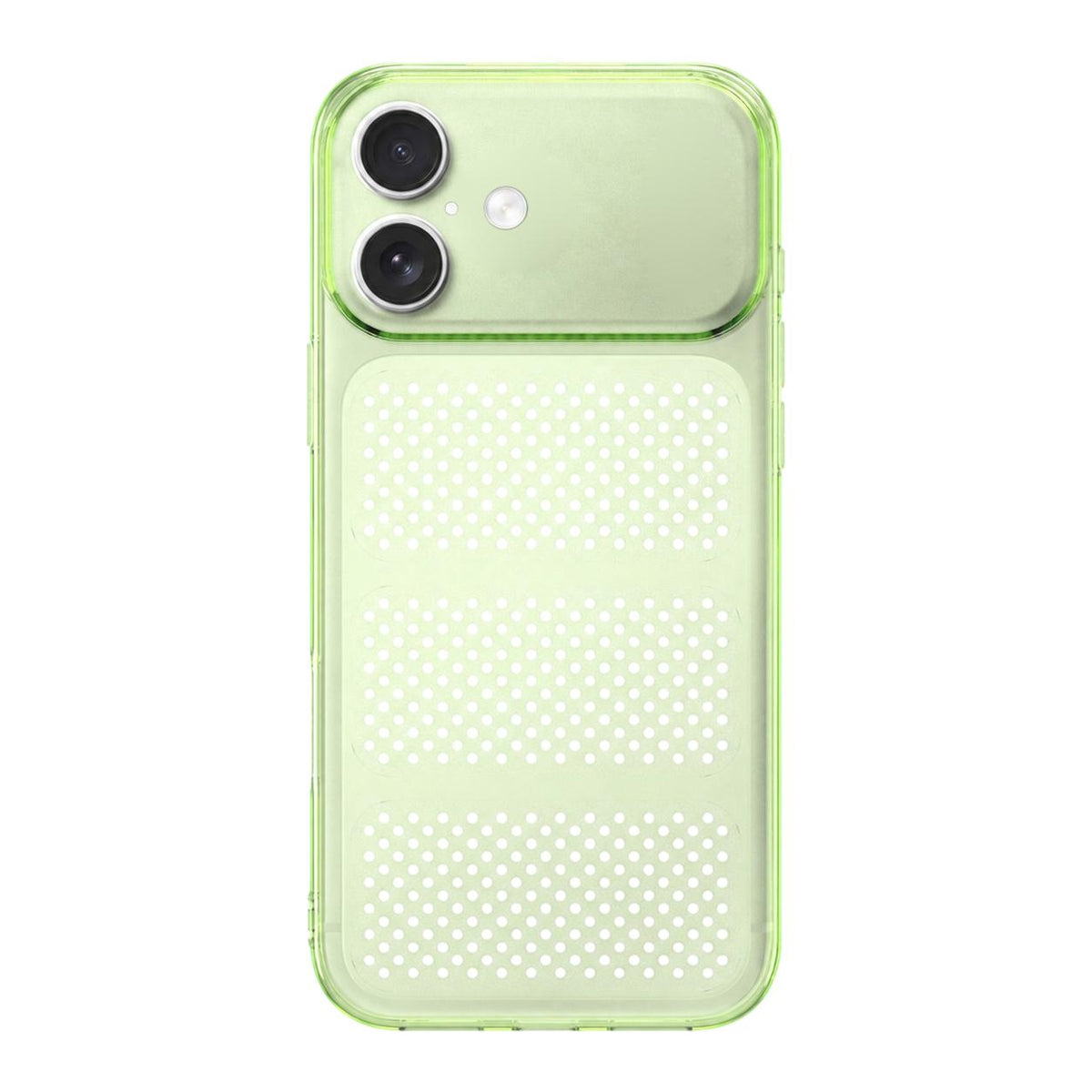 For iPhone 16 Large Window Mesh Breathable Cooling TPU Phone Case - Transparent Green - EDA010058304D