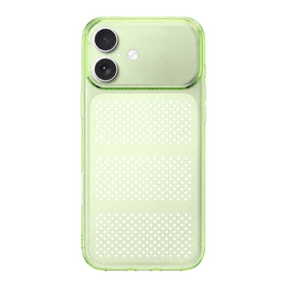 For iPhone 16 Large Window Mesh Breathable Cooling TPU Phone Case - Transparent Green - EDA010058304D