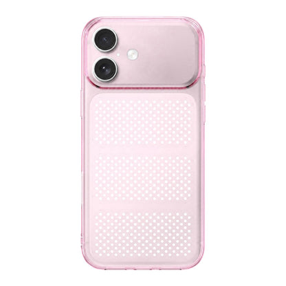 For iPhone 16 Large Window Mesh Breathable Cooling TPU Phone Case - Transparent Pink - EDA010058304E