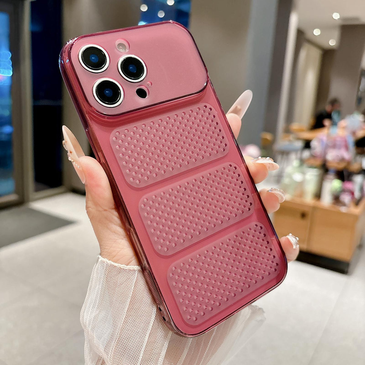 For iPhone 16 Pro Large Window Mesh Breathable Cooling TPU Phone Case - Dark Red - EDA010058305B