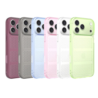 For iPhone 16 Pro Max Large Window Mesh Breathable Cooling TPU Phone Case - Grey - EDA010058306A