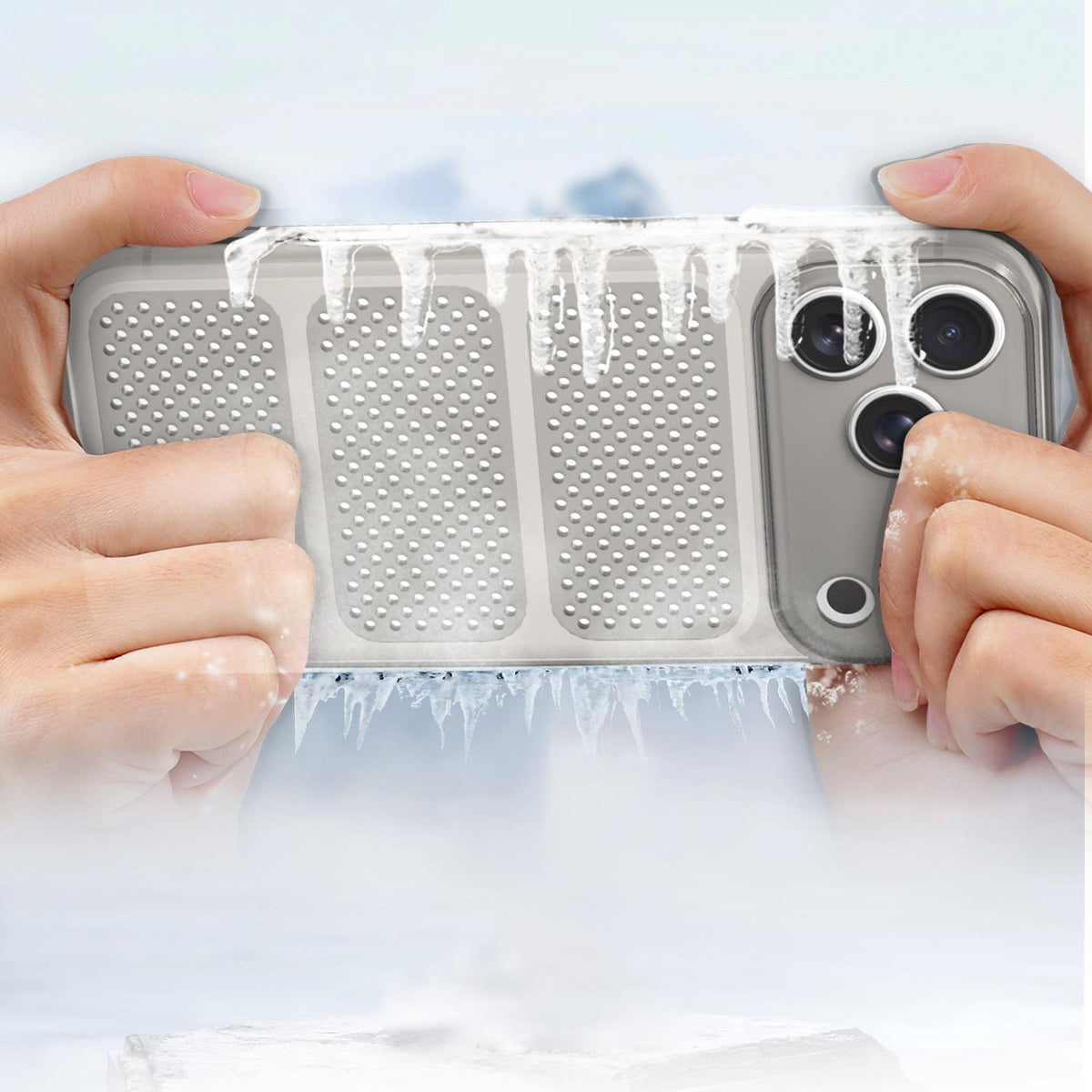For iPhone 15 Large Window Mesh Breathable Cooling TPU Phone Case - Grey - EDA010058301A