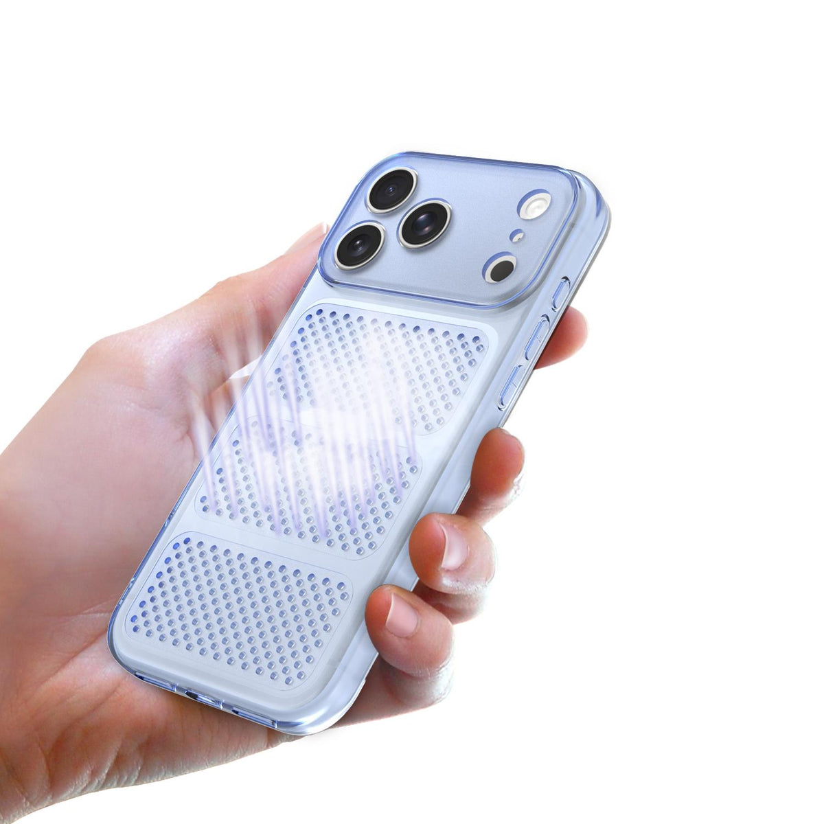 For iPhone 17 Pro Max Large Window Mesh Breathable Cooling TPU Phone Case - Grey - EDA010058309A