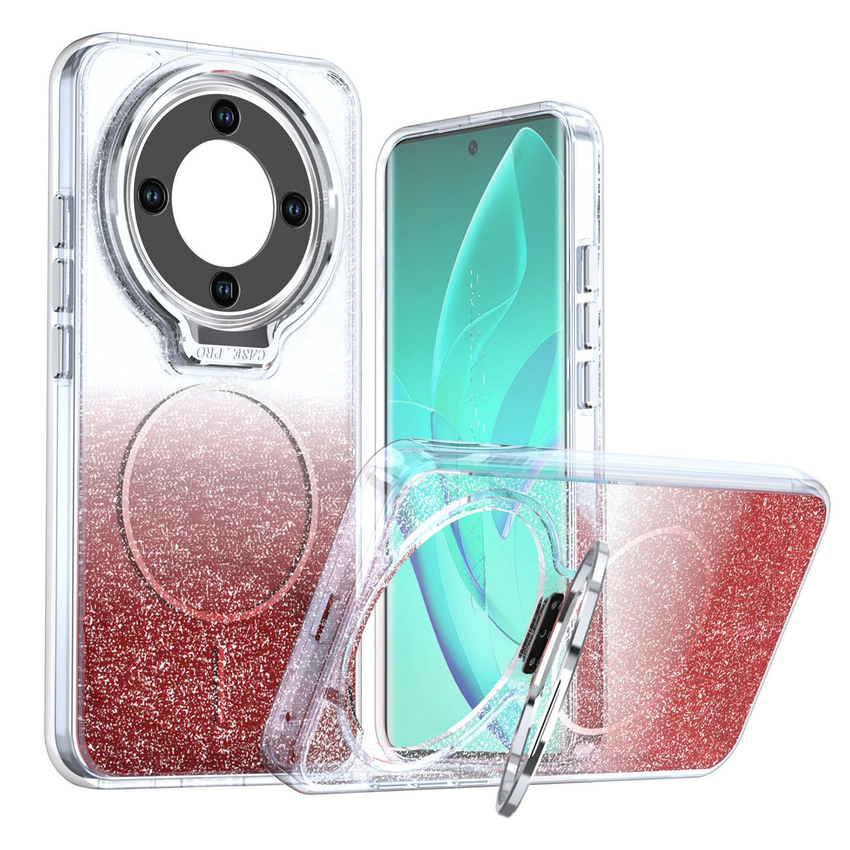 For Honor Magic8 Lite Glitter Gradient Magnetic Lens Frame Holder Phone Case - Red - EDA010060302B