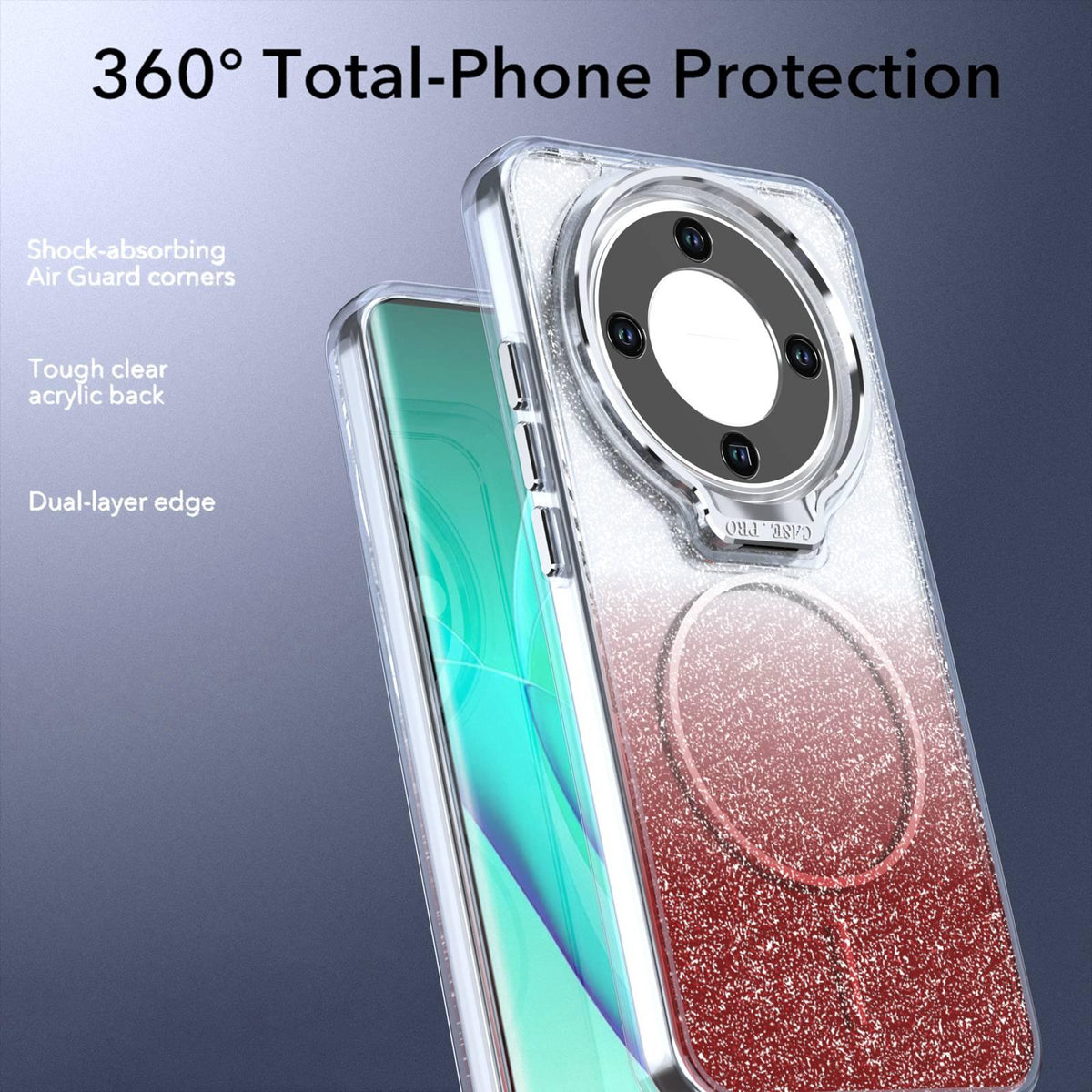 For Honor Magic8 Lite Glitter Gradient Magnetic Lens Frame Holder Phone Case - Red - EDA010060302B