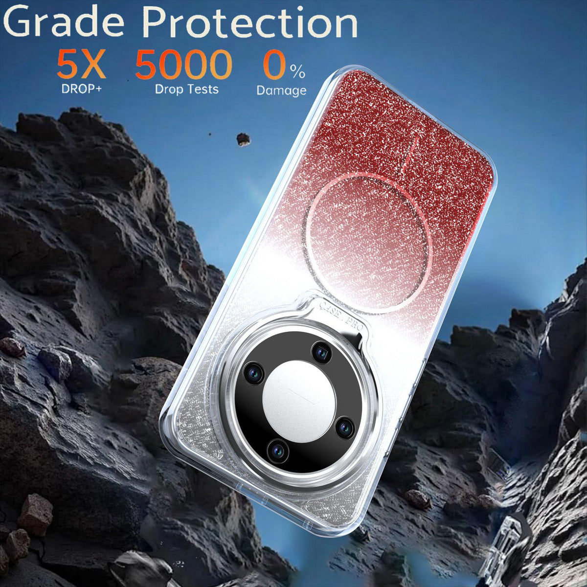 For Honor Magic8 Lite Glitter Gradient Magnetic Lens Frame Holder Phone Case - Red - EDA010060302B