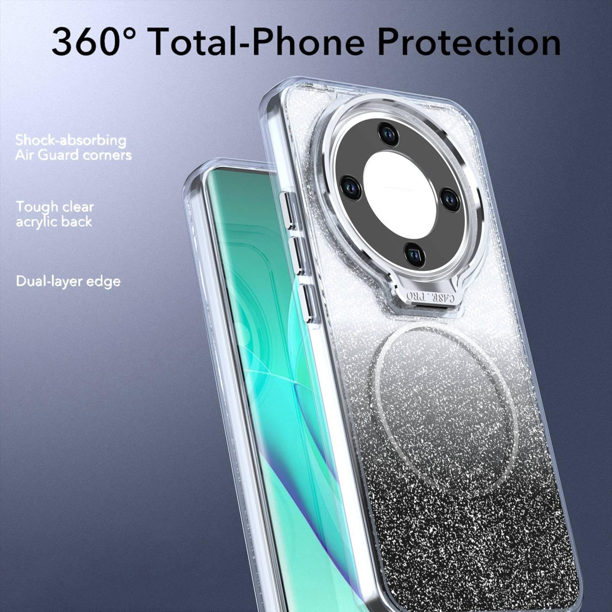 For Honor Magic8 Lite Glitter Gradient Magnetic Lens Frame Holder Phone Case - Black - EDA010060302C