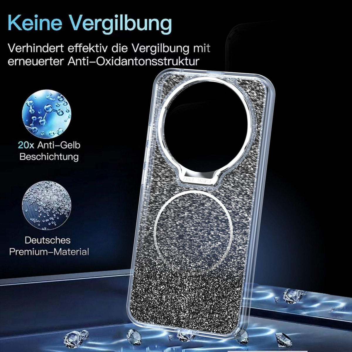 For Honor Magic8 Lite Glitter Gradient Magnetic Lens Frame Holder Phone Case - Black - EDA010060302C