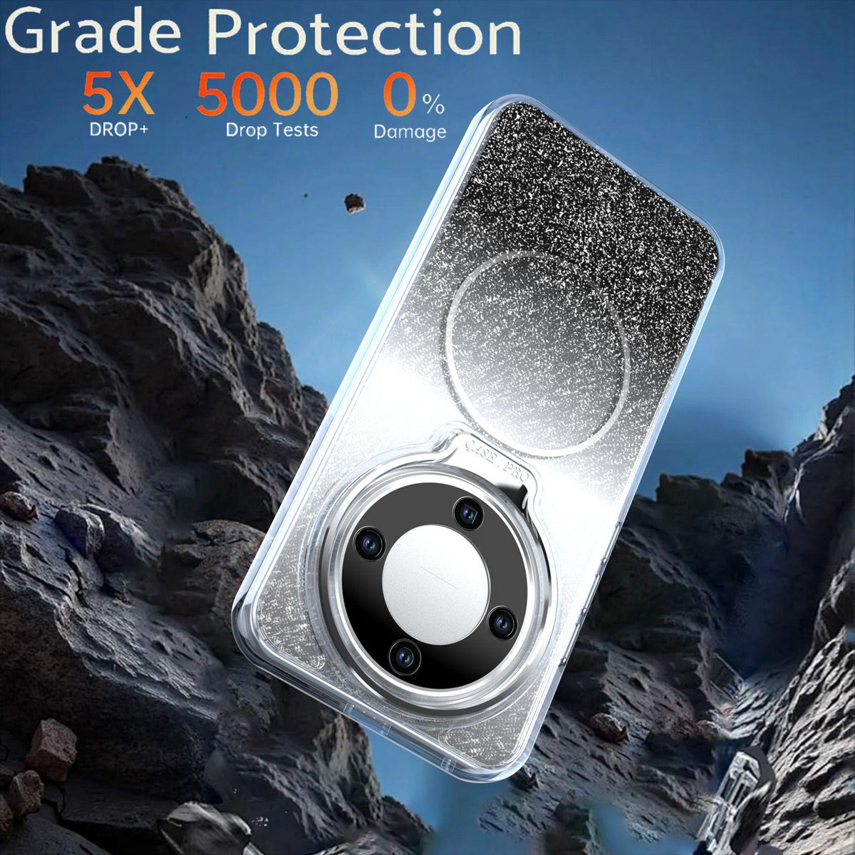 For Honor Magic8 Lite Glitter Gradient Magnetic Lens Frame Holder Phone Case - Black - EDA010060302C