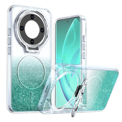For Honor Magic8 Lite Glitter Gradient Magnetic Lens Frame Holder Phone Case - Lake Green - EDA010060302D