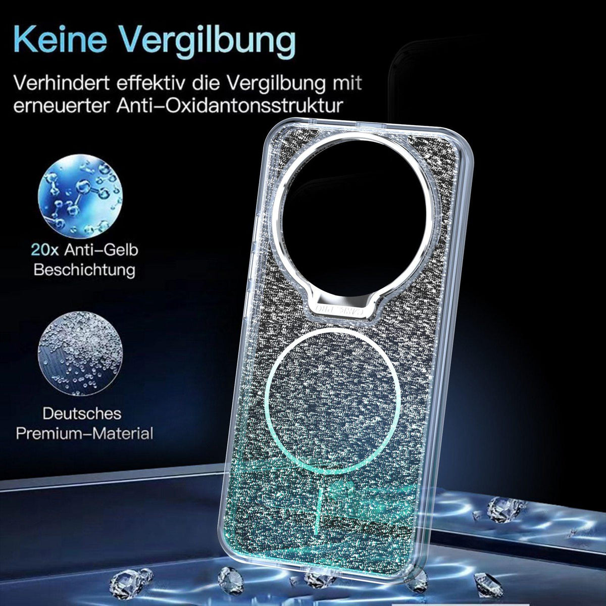 For Honor Magic8 Lite Glitter Gradient Magnetic Lens Frame Holder Phone Case - Lake Green - EDA010060302D