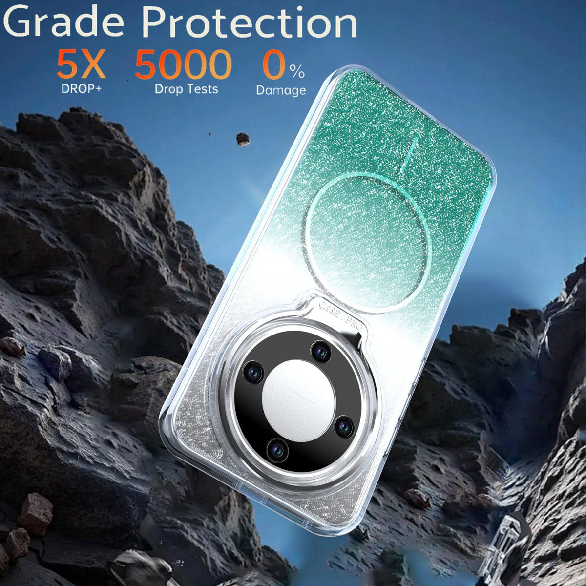 For Honor Magic8 Lite Glitter Gradient Magnetic Lens Frame Holder Phone Case - Lake Green - EDA010060302D