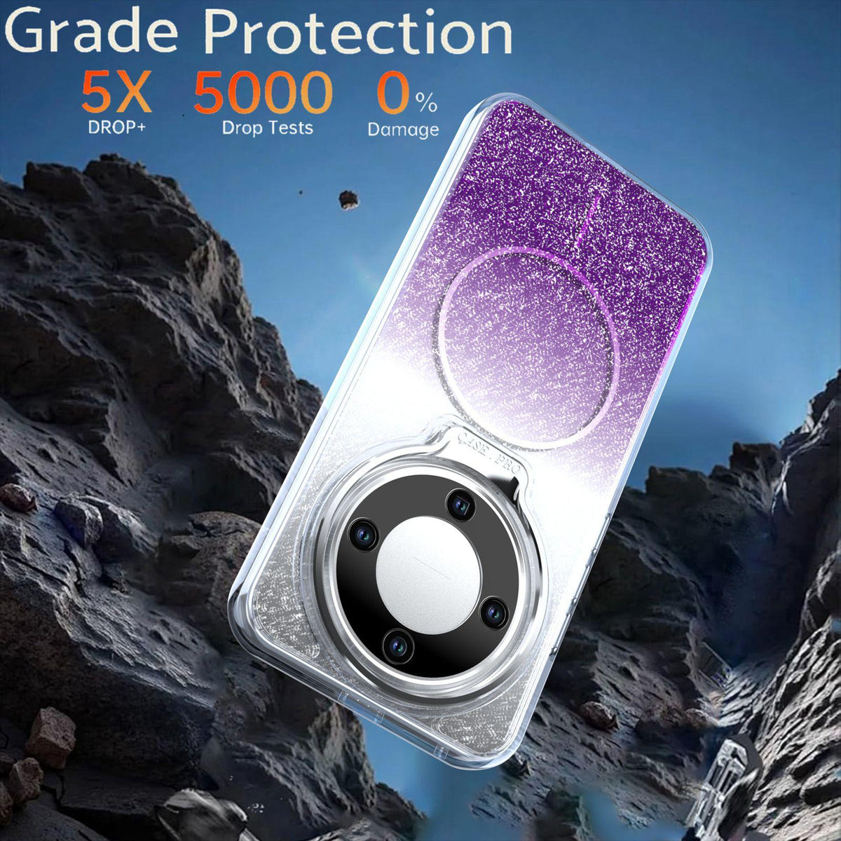 For Honor Magic8 Lite Glitter Gradient Magnetic Lens Frame Holder Phone Case - Purple - EDA010060302E