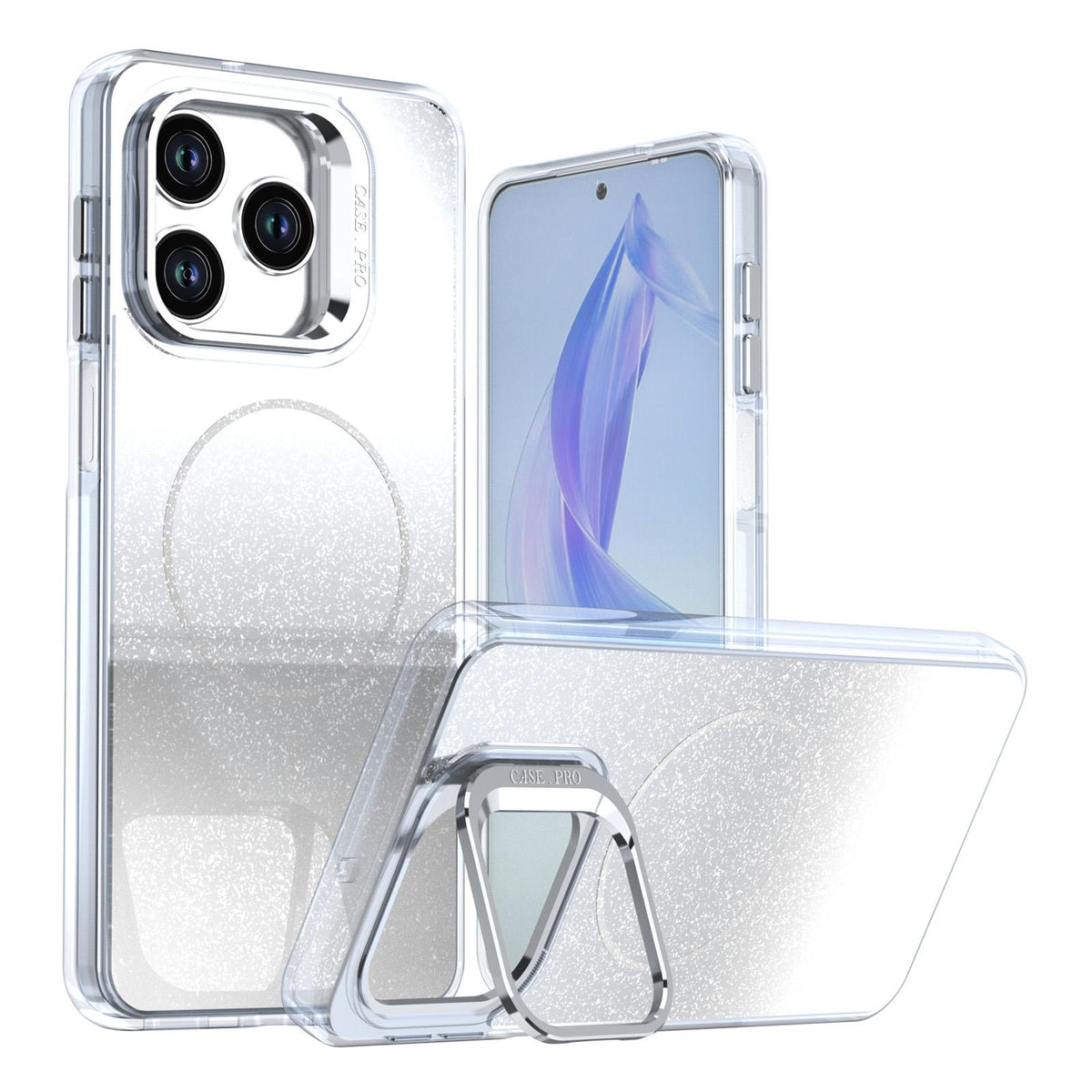 For Honor X5c Plus Glitter Gradient Magnetic Lens Frame Holder Phone Case - White - EDA010060303A