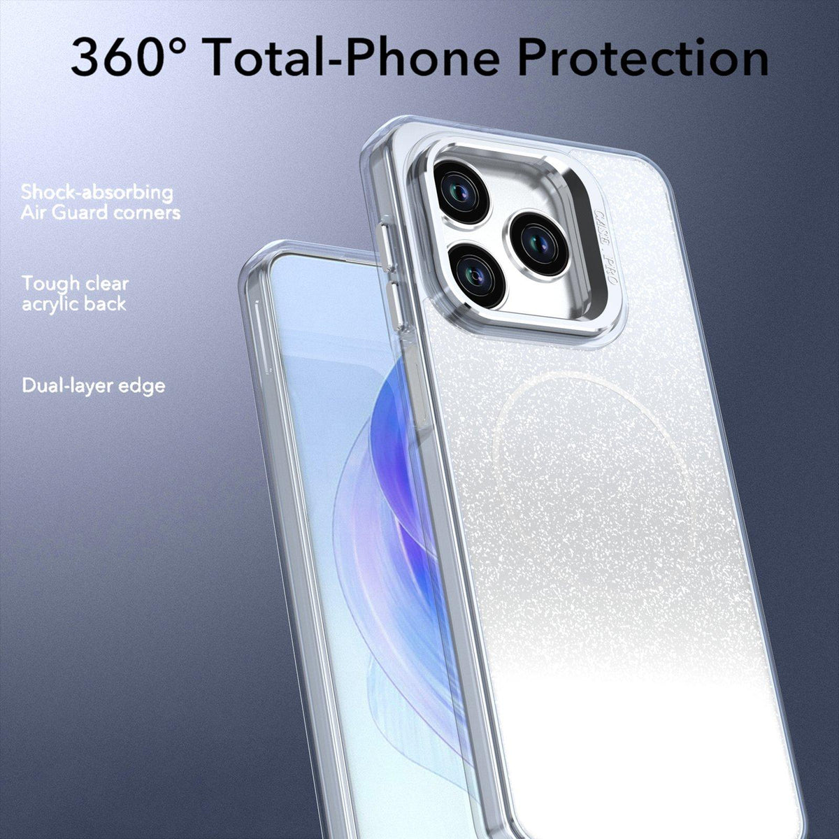 For Honor X5c Plus Glitter Gradient Magnetic Lens Frame Holder Phone Case - White - EDA010060303A