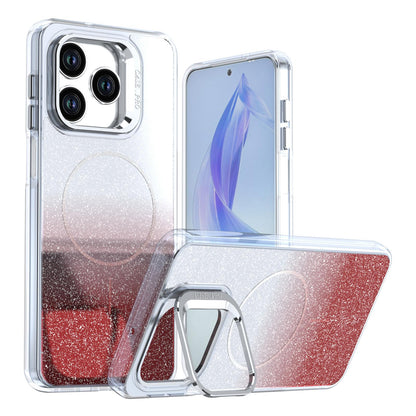For Honor X5c Plus Glitter Gradient Magnetic Lens Frame Holder Phone Case - Red - EDA010060303B