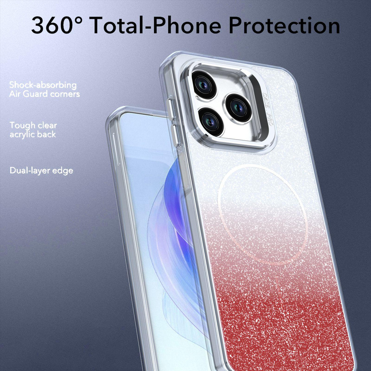 For Honor X5c Plus Glitter Gradient Magnetic Lens Frame Holder Phone Case - Red - EDA010060303B