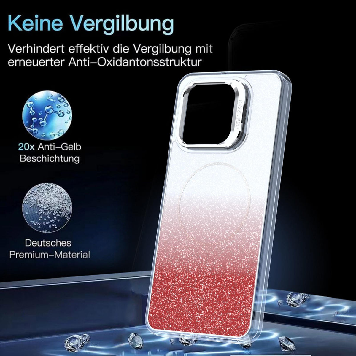 For Honor X5c Plus Glitter Gradient Magnetic Lens Frame Holder Phone Case - Red - EDA010060303B