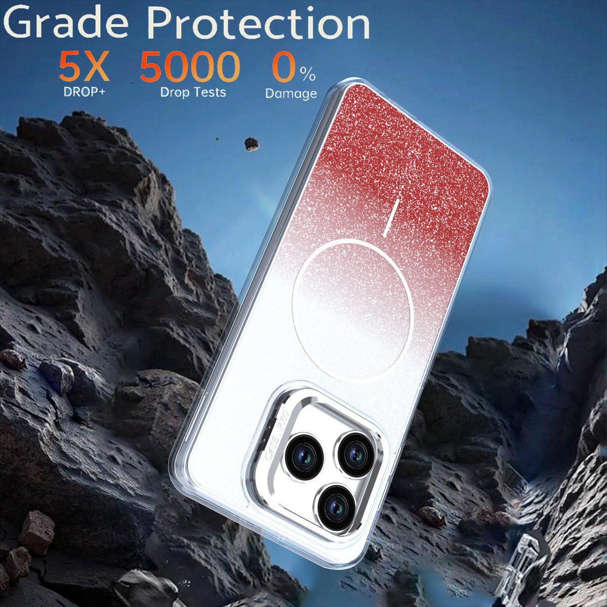 For Honor X5c Plus Glitter Gradient Magnetic Lens Frame Holder Phone Case - Red - EDA010060303B
