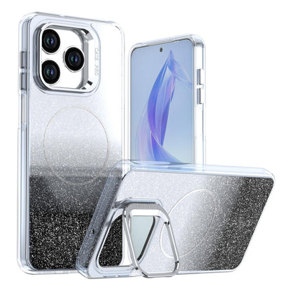 For Honor X5c Plus Glitter Gradient Magnetic Lens Frame Holder Phone Case - Black - EDA010060303C