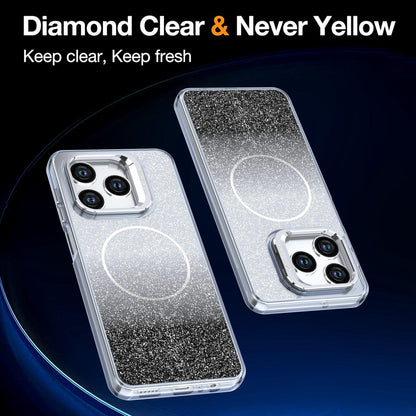 For Honor X5c Plus Glitter Gradient Magnetic Lens Frame Holder Phone Case - Black - EDA010060303C