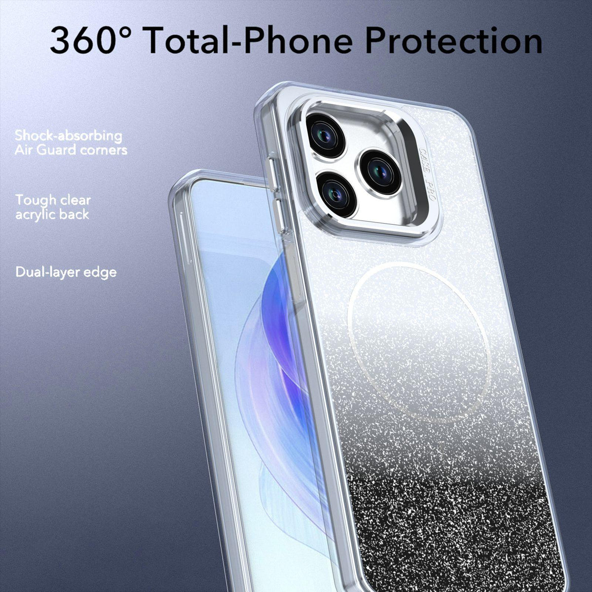 For Honor X5c Plus Glitter Gradient Magnetic Lens Frame Holder Phone Case - Black - EDA010060303C