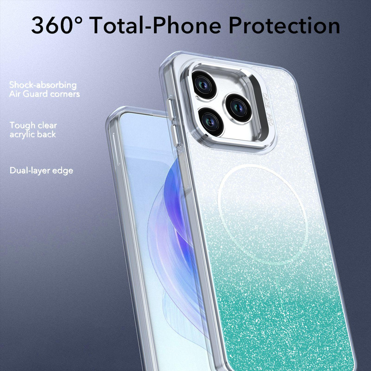 For Honor X5c Plus Glitter Gradient Magnetic Lens Frame Holder Phone Case - Lake Green - EDA010060303D