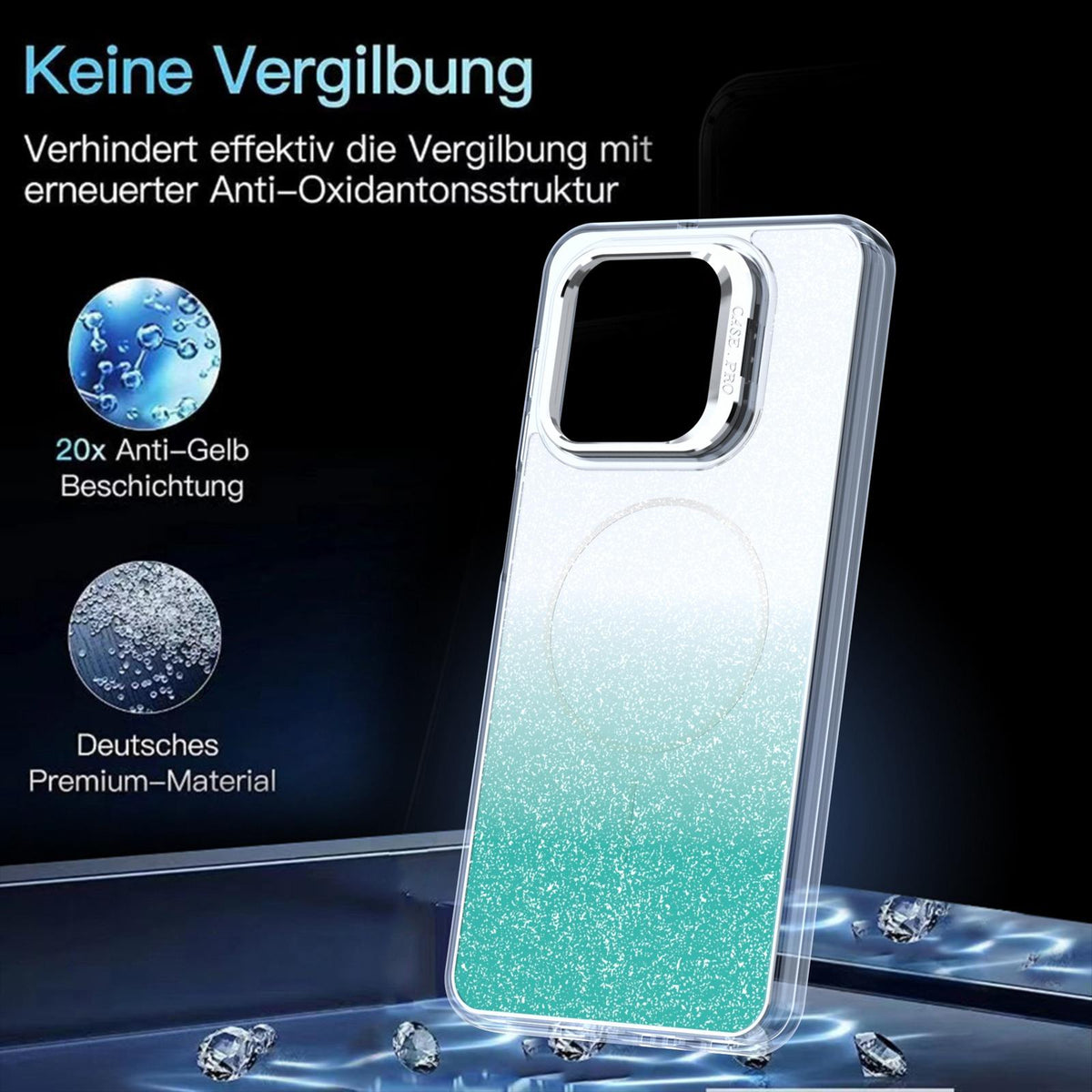 For Honor X5c Plus Glitter Gradient Magnetic Lens Frame Holder Phone Case - Lake Green - EDA010060303D