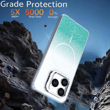 For Honor X5c Plus Glitter Gradient Magnetic Lens Frame Holder Phone Case - Lake Green - EDA010060303D