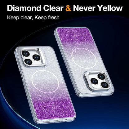 For Honor X5c Plus Glitter Gradient Magnetic Lens Frame Holder Phone Case - Purple - EDA010060303E