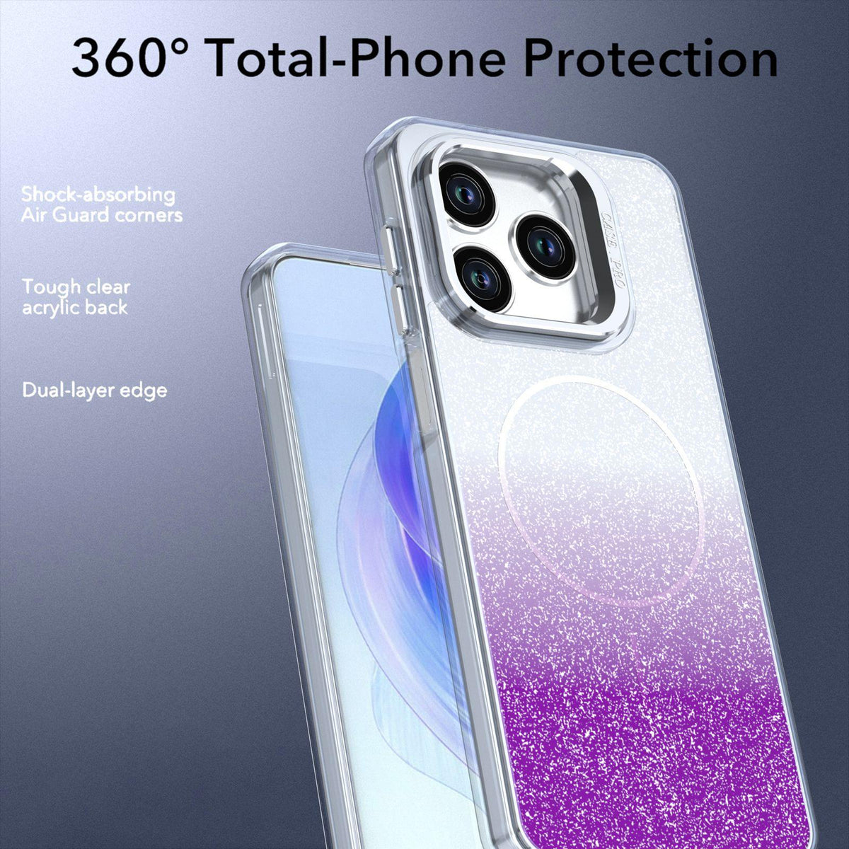 For Honor X5c Plus Glitter Gradient Magnetic Lens Frame Holder Phone Case - Purple - EDA010060303E