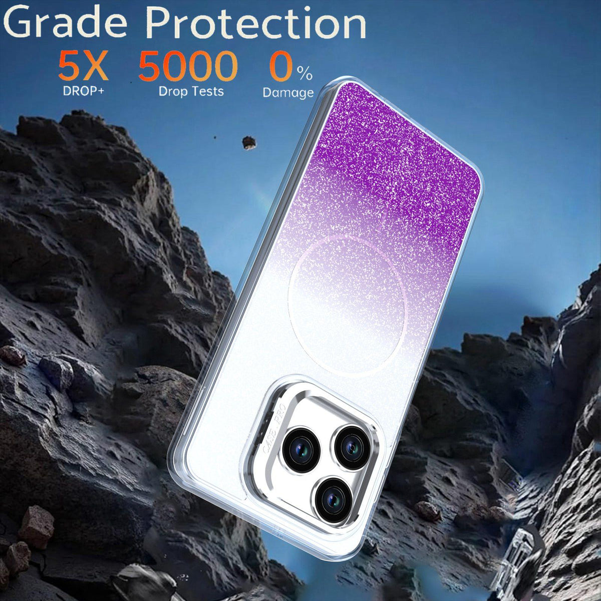 For Honor X5c Plus Glitter Gradient Magnetic Lens Frame Holder Phone Case - Purple - EDA010060303E