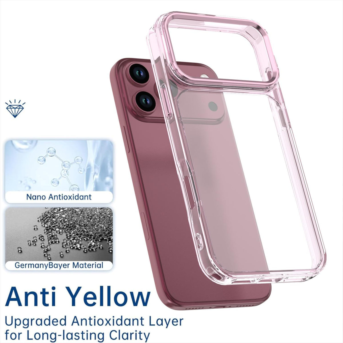 For iPhone 18 Pro Max Shine High Transparency Acrylic Phone Case - Pink - EDA010061701D
