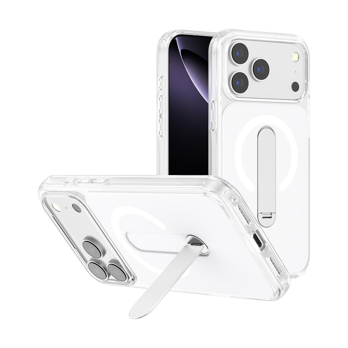 For iPhone 18 Pro Max Generation Color Block Silicone Magnetic Phone Case with 360 Degrees Holder - White - EDA010064702A