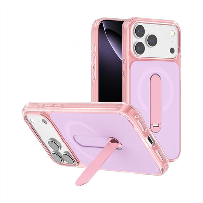 For iPhone 18 Pro Max Generation Color Block Silicone Magnetic Phone Case with 360 Degrees Holder - Pink - EDA010064702C
