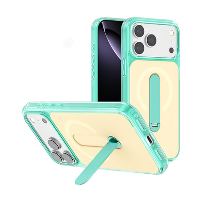 For iPhone 18 Pro Max Generation Color Block Silicone Magnetic Phone Case with 360 Degrees Holder - Green - EDA010064702E