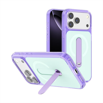 For iPhone 18 Pro Max Generation Color Block Silicone Magnetic Phone Case with 360 Degrees Holder - Purple - EDA010064702F