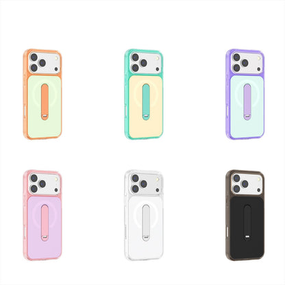 For iPhone 18 Pro Max Generation Color Block Silicone Magnetic Phone Case with 360 Degrees Holder - White - EDA010064702A