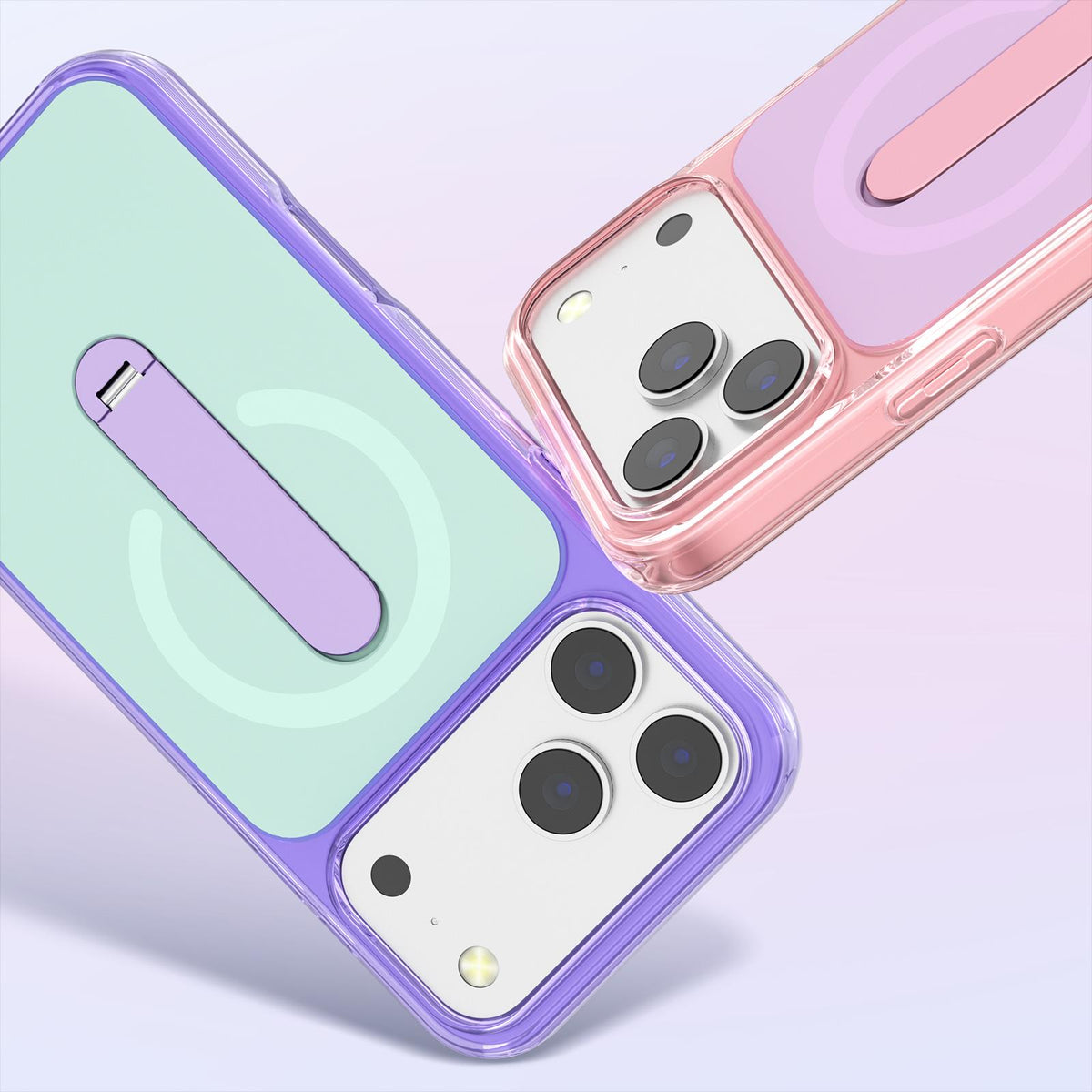 For iPhone 18 Pro Max Generation Color Block Silicone Magnetic Phone Case with 360 Degrees Holder - White - EDA010064702A