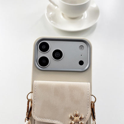 For iPhone 15 Pro Max Leather Leopard Print Card Bag Phone Case with Crossbody Chain - Pink - EDA010066411A