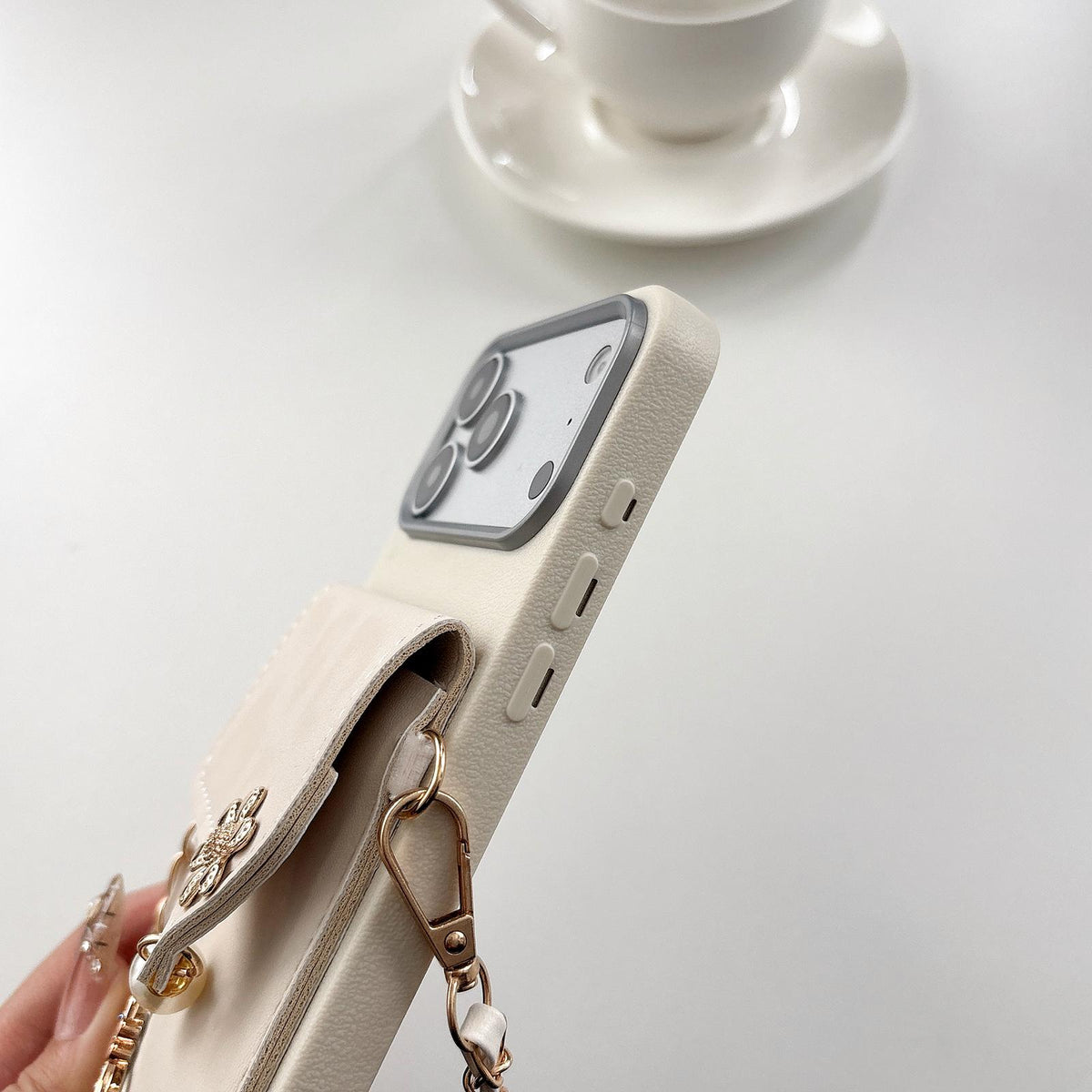 For iPhone 17 Pro Max Leather Leopard Print Card Bag Phone Case with Crossbody Chain - Pink - EDA010066404A