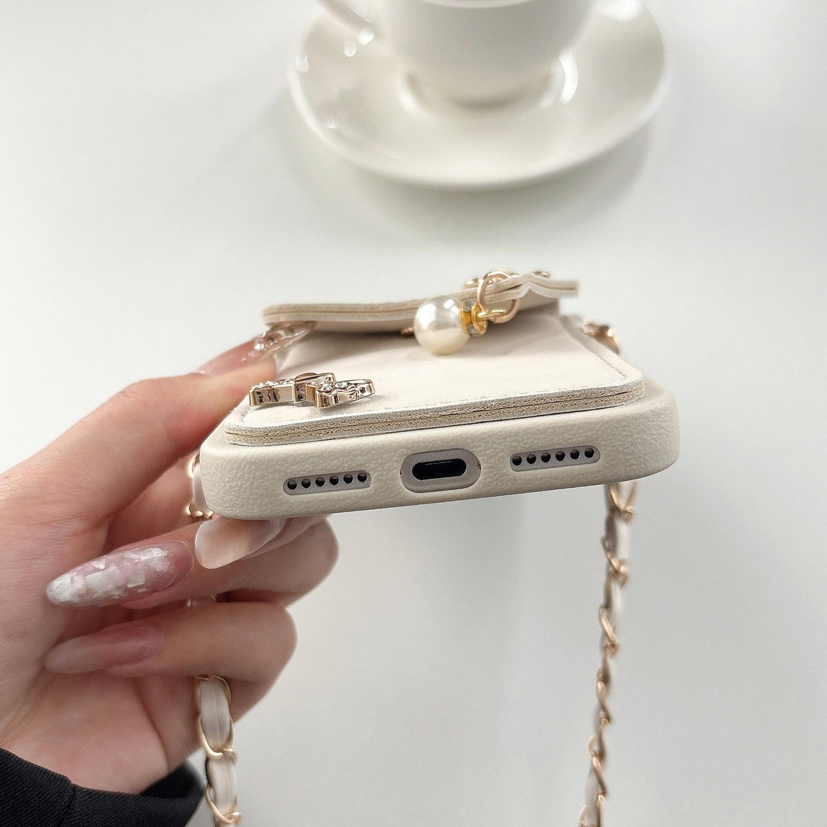 For iPhone 17 Pro Max Leather Leopard Print Card Bag Phone Case with Crossbody Chain - Pink - EDA010066404A