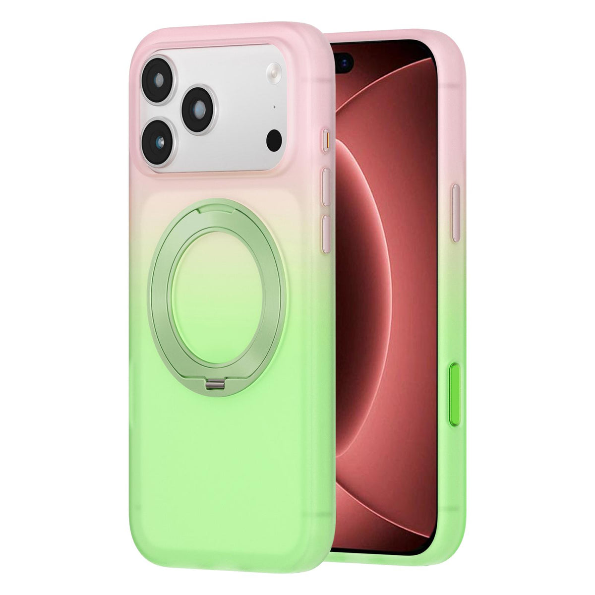 For iPhone 18 Pro Twilight Gradient 360 rotation Holder Magnetic Phone Case - Green Field - EDA010067701B