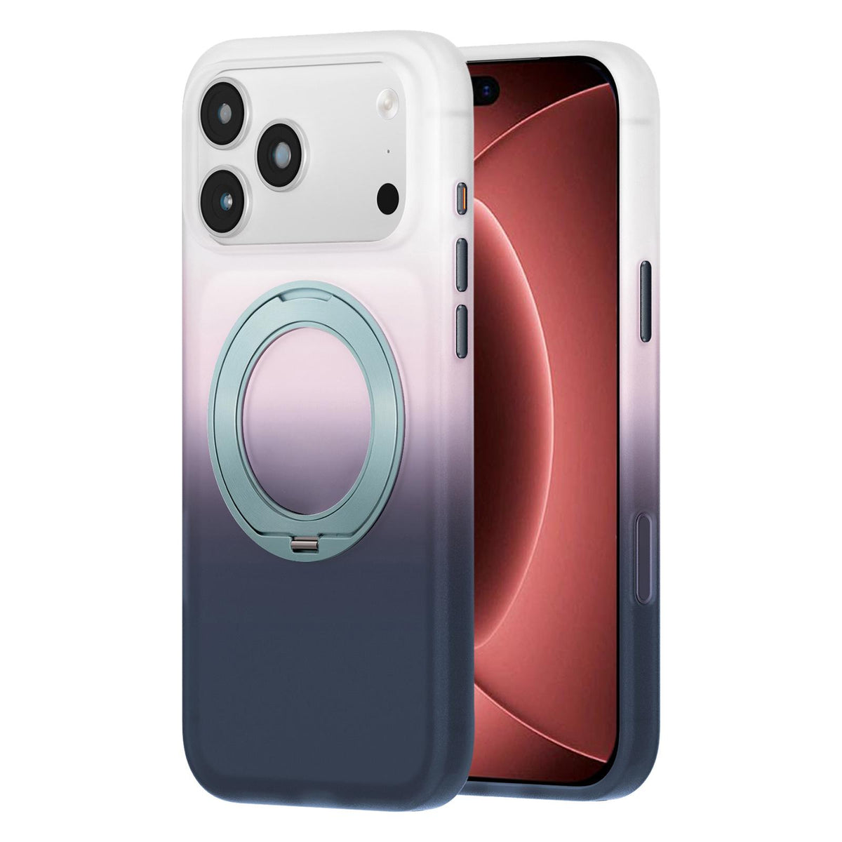 For iPhone 18 Pro Twilight Gradient 360 rotation Holder Magnetic Phone Case - Snowy Scenery - EDA010067701C