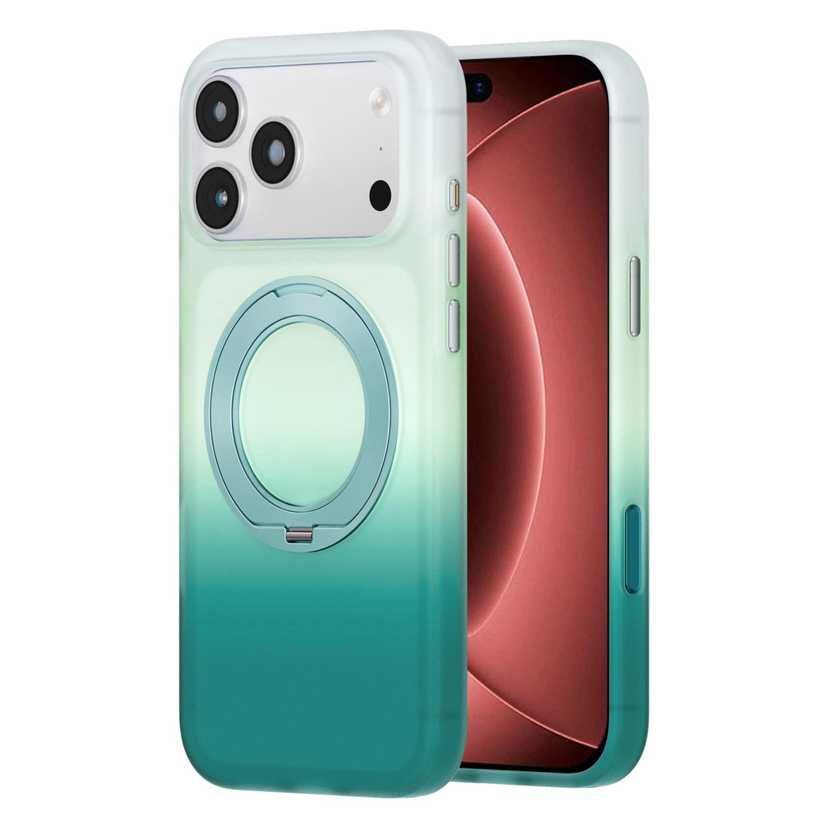 For iPhone 18 Pro Twilight Gradient 360 rotation Holder Magnetic Phone Case - Sky Cyan - EDA010067701D